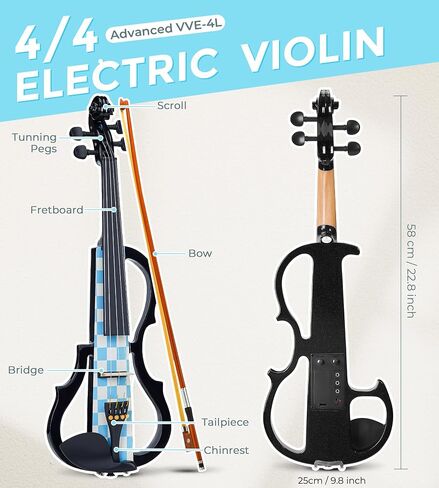Vangoa Electric Violin Full Size 4/4 Solid Wood Ebony Silent Electric Violin With 4 Fine Tuners, Beginner Adult Professional Performance Kit With Pro Pick up 3-band EQ Earphones Line, Brown in Kuwait