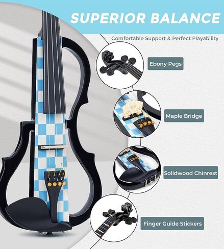 Vangoa Electric Violin Full Size 4/4 Solid Wood Ebony Silent Electric Violin With 4 Fine Tuners, Beginner Adult Professional Performance Kit With Pro Pick up 3-band EQ Earphones Line, Brown in Kuwait