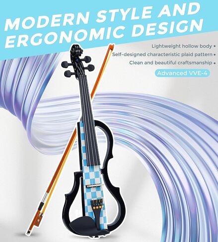 Vangoa Electric Violin Full Size 4/4 Solid Wood Ebony Silent Electric Violin With 4 Fine Tuners, Beginner Adult Professional Performance Kit With Pro Pick up 3-band EQ Earphones Line, Brown in Kuwait