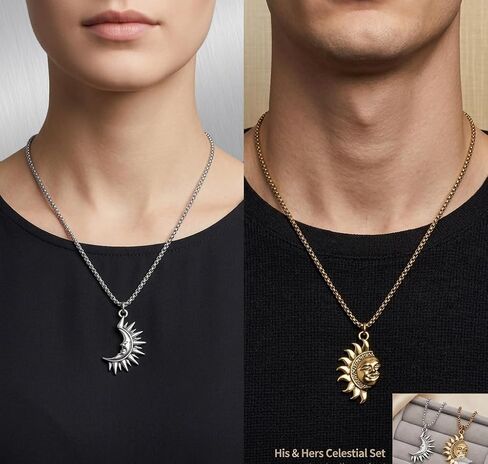 Asymmetric Sun and Moon Matching Necklace for Couple Titanium Steel Accessories for Men Women Vintage Couple Half Moon Sun Pendant Necklace for Valentine's Day in Saudi Arabia