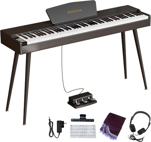 Digital Piano 88 Key Weighted Keyboard Progressive Hammer-Action Electric Piano For Beginners (Brown) with Three-pedal Piano Cover Headphones Music Stickers in Saudi Arabia