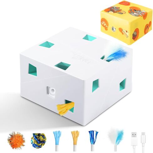 Migipaws Automatic Whack A Mole Plus Cat Toys 3 n1 Interactive Pounce Mystery Under PopSkin 12 Holes Cardboard Kitten Toys for Indoor Rechargable 8 Accessories(Yellow) in Saudi Arabia