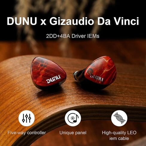 سماعات HiFiGo DUNU x Gezaudio Da Vinci IEMs 2DD+4BA، ديناميكية مزدوجة و4 برامج تشغيل متوازنة، سماعات أذن هجينة داخل الأذن HiFi مع تردد متقاطع بخمسة اتجاهات (Da Vinci) in Kuwait