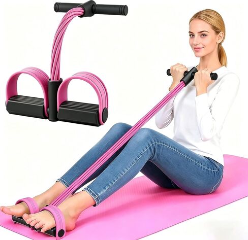 New Pedal Resistance Band with Handle, Natural Rubber Foot Resistance Bands with Handles, 6-Tube Manual Resistance Training Pedal Resistance Foot Pedal for Abdomen, Waist, Hands, Legs（Pink） in Saudi Arabia
