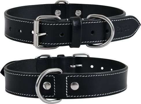 Leather Dog Collar for Small Dogs, Black Dog Collar with Double D Rings, Genuine, Full Grain Hides, Heavy Duty, Adjustable, Ultra Soft, Supple, Comfortable (S (11"-14"), Rich Black) in Kuwait