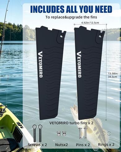 Turbo Fin Replacement Kit Compatible with Mirage Drive – Solid Fully Rubber-Encased Fins, Upgrade for Turbo Fin Systems, Includes All Installation Parts, Mast Not Included in Saudi Arabia