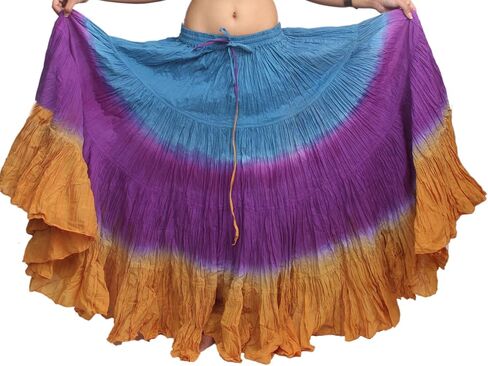 Wevez Women's 25 Yard Tribal Belly Dance Solid Dip Dye 4-Tier Cotton Skirt (Black-heena-Green) in Kuwait