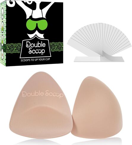 Double Scoop® Triangle Inserts w/Bonus Tape Sticky Strips, Nipple Covers, Replacement Bra Pads, Padded Bralette Hack, Light Bra Filler for Bathing Suit & Sports Bra, D Cup (Nude) in Saudi Arabia