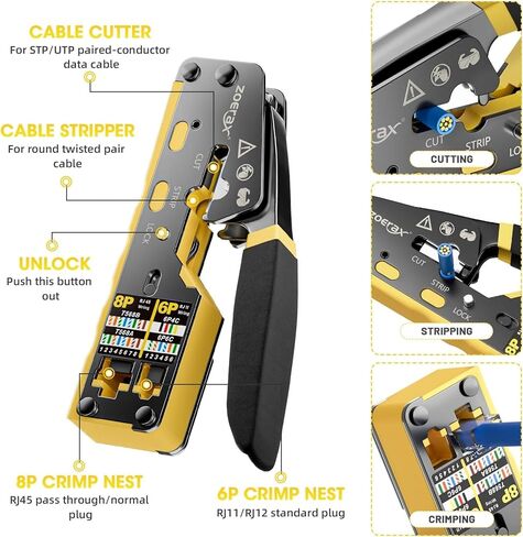 RJ45 CAT6 Crimper Tool Pass Through Ethernet Crimp for Cat5 Cat5e RJ45 Connectors with Replacement Blade(7) in Saudi Arabia