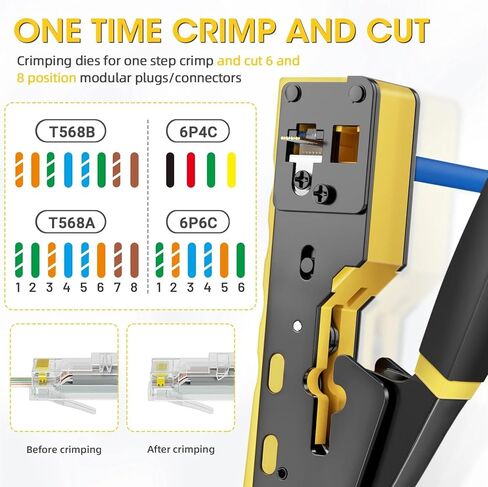 RJ45 CAT6 Crimper Tool Pass Through Ethernet Crimp for Cat5 Cat5e RJ45 Connectors with Replacement Blade(7) in Saudi Arabia