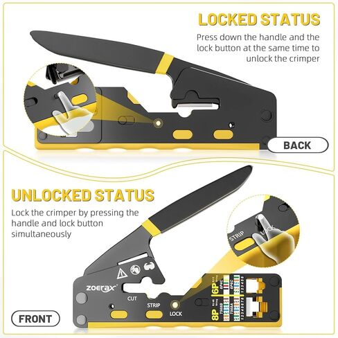 RJ45 CAT6 Crimper Tool Pass Through Ethernet Crimp for Cat5 Cat5e RJ45 Connectors with Replacement Blade(7) in Saudi Arabia