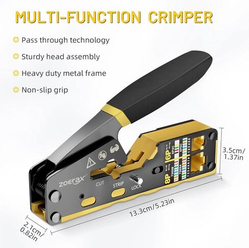 RJ45 CAT6 Crimper Tool Pass Through Ethernet Crimp for Cat5 Cat5e RJ45 Connectors with Replacement Blade(7) in Saudi Arabia