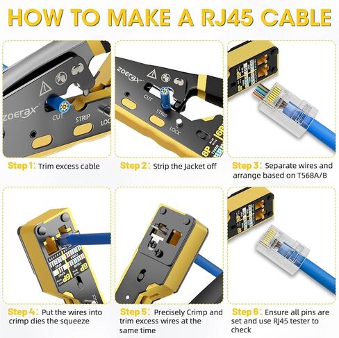 RJ45 CAT6 Crimper Tool Pass Through Ethernet Crimp for Cat5 Cat5e RJ45 Connectors with Replacement Blade(7) in Saudi Arabia