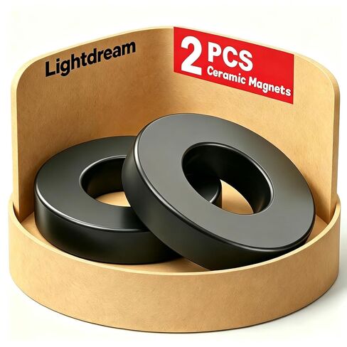 Large Round Magnets, Strong C8 Industrial Ceramic Ring Magnets (Ferrite), 2.4" OD x 1.3" ID x 0.4" Thick, for Science Projects & DIY Craft Making (2) in Kuwait