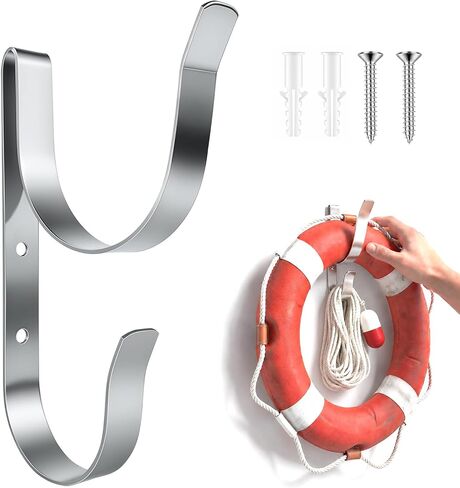 2-in-1 304 Stainless Steel Life Buoy Holder Mount for Life Ring and Rope,Adjustable 18"-30" Life Preserver Ring Holder,Marine Buoy Bracke,Boat,Dock,Pool & Marine Safety in Saudi Arabia
