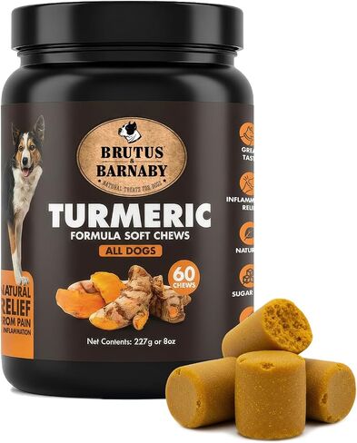 BRUTUS & BARNABY Turmeric for Dogs- Organic Turmeric with Curcumin, Soft Chews with Collagen and Bioprene Provides Hip and Joint Support Reduces Inflammation from Arthritis in Saudi Arabia