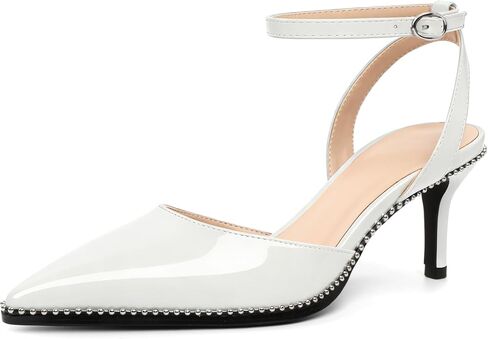 SAMMITOP Womens Slingback Kitten Heels Pointed Toe Low Heel Ankle Strap Pumps Slip On Comfortable Wedding Party Beaded Dress Shoes 2.4 Inch in Saudi Arabia