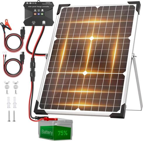 Solar Panel Kit 20W 12V, Solar Battery Trickle Charger Maintainer, Waterproof Solar Panel + Upgrade Charge Controller + Adjustable Mount Bracket for Boat RV Motorcycle Marine in Saudi Arabia