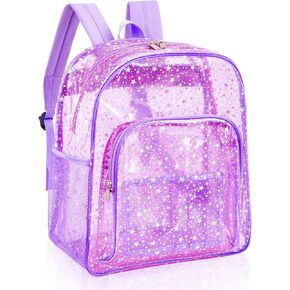 Clear Backpack Glitter Transparent Backpack Pink Star See Through Plastic Backpack for Kids Girls Stadium Concert Festival Events in Saudi Arabia