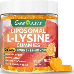 Liposomal L-lysine Gummies 1200mg, Lysine Chewable Supplement with Vitamin C, D3, B12 & Zinc for Adults & Kids, Immune & Collagen Support, Lips & Skin Health, Vegan, Natural Fruit Flavor, 60CT in Saudi Arabia