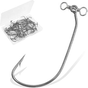 Drop Shot Fishing Hooks, 40pcs in-line Drop Shot Rig Hooks and Swivel Soft Plastic Worm Hooks High Carbon Steel Fishing Hooks for Bass, Perch Fishing Size 2/0, 3/0, 4/0 in Kuwait