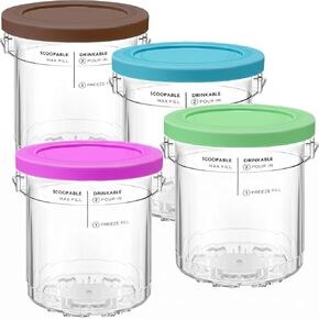 Creami Ninja Deluxe Pints and Lids 4 Pack,Compatible with Ninja Creami 11-in-1 NC501 NC500 Series Deluxe Ice Cream Maker,24oz Family Size Deluxe XL Cups(Blue,Pink,Grey,Green) in Saudi Arabia