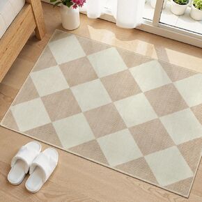 Beeiva Checkered Print 3x5 Washable Area Rug for Bedroom, Non Slip Ultra Thin Beige Entryway Rug Non Shedding Kitchen Rug 3x5, Modern Checkerboard Carpet Plaid Decor for Bathroom Office Nursery in Saudi Arabia