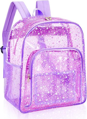 Clear Backpack Glitter Transparent Backpack Pink Star See Through Plastic Backpack for Kids Girls Stadium Concert Festival Events in Saudi Arabia