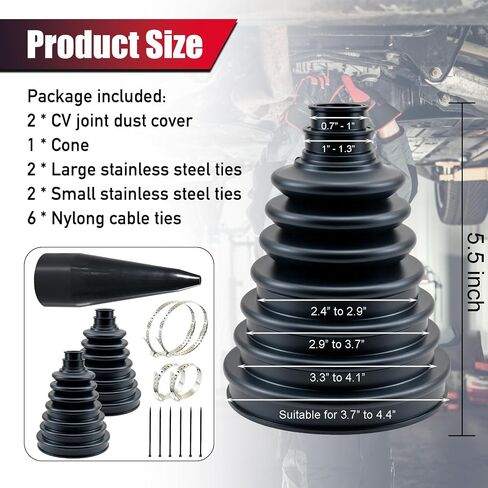 Upgrade 2PCS CV Boot,Thickened Neoprene Rubber Material with 4 Stainless Steel Clamps & 6 Cable Ties, CV Axle Boot Repair Kit for Protect Axle,Universal CV Joint Boot Fits Shaft Size 18mm-34mm in Saudi Arabia