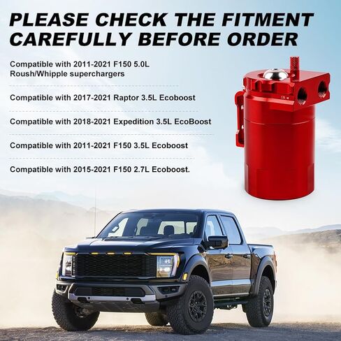 JDMON Oil Catch Can with Air Filter, Passenger Side Oil Separator Compatible with Ford F150 2.7EB 3.5EB 5.0L 2011-2021, Expedition 3.5L EcoBoost 2018-2021, Raptor 3.5L Ecoboost 2017-2021, Black 350ml in Saudi Arabia