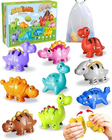 52 PCS Dinosaur Alphabet Learning Toys for Toddlers 2-4, 10 Different Dinosaur Figures, Double Sided ABC Matching Game, Preschool Activities Montessori Fine Motor Toys for Toddlers Kids in Saudi Arabia