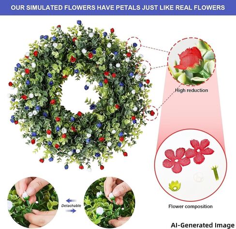 Patriotic Wreath， with American Flag Bow, 4th of July Wreaths,Red White Blue Floral Decorative Door Wreath (1, 18inch) Memorial Wreaths in Saudi Arabia