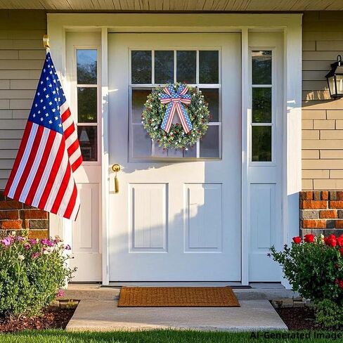 Patriotic Wreath， with American Flag Bow, 4th of July Wreaths,Red White Blue Floral Decorative Door Wreath (1, 18inch) Memorial Wreaths in Saudi Arabia