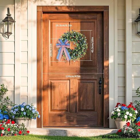Patriotic Wreath， with American Flag Bow, 4th of July Wreaths,Red White Blue Floral Decorative Door Wreath (1, 18inch) Memorial Wreaths in Saudi Arabia