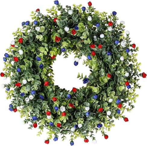 Patriotic Wreath， with American Flag Bow, 4th of July Wreaths,Red White Blue Floral Decorative Door Wreath (1, 18inch) Memorial Wreaths in Saudi Arabia