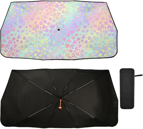 Car Sunshades for Windshield Umbrella Retractable Foldable SUV Rainbow Leopard Rose Gold Cheetah Auto Sunshield Car Sun Shade Sun Visor Blocks UV Rays in Kuwait