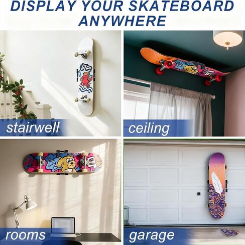 360° Swivel Skateboard Deck Wall Mount，Rotating Skateboard Wall Hanger, Extending & Floating Display Skateboard Wall Holder Grab & Go Storage Rack,Universal Skate Wall Mount (1 Set) in Saudi Arabia