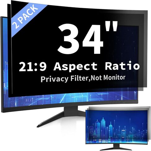 34 Inch Curved Computer Privacy Screen Filter for 21:9 Widescreen Computer Monitor Screen Protector Computer Screen Privacy Shield Anti Glare and Blue Light (2-Pack) in Kuwait