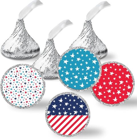 4th of July Party Kiss Sticker Labels, 300 Party Circle Sticker Sized 0.75" for Chocolate Drop Kisses by AmandaCreation, Great for Party Favors, Envelope Seals & Goodie Bags in Saudi Arabia