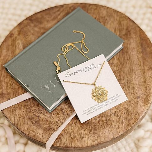 HOPE LOVE SHINE Mandala Necklace – “Everything You Need Is Within You" Engraved Pendant – Gold Spiritual Jewelry for Women, Self-Love Gift, Affirmation Necklace for Healing & Encouragement in Kuwait