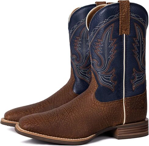 Men’s Western Cowboy Boots, Fashionable Embroidered Full Grain Leather, Square Toe Pull-On, 4-Layer Composite Sole, Slip-Resistant Work & Riding Boots in Saudi Arabia