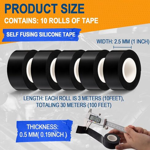 Pangda 10 Rolls Self Fusing Silicone Tape 1 in x 10ft Multicolor Heavy Duty Electrical Tape Waterproof & Insulating Self Bonding Repair Bandage for Hose, Gym Equipment, Automotive, Outdoor & Repairs in Saudi Arabia