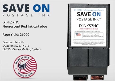 Compatible IXINK57HC Quadient Neopost Ink Cartridge (High Capacity) - Vibrant Fluorescent Red Printer Ink Cartridge for IX-5, IX-7 & IX-7 Pro Series Mailing Systems - Replacement Inkjet Printer Ink in Saudi Arabia