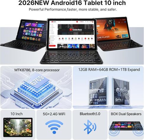 تابلت 10 بوصة 2024 أحدث جهاز لوحي Android13 2 في 1 مع لوحة مفاتيح، معالج ثماني النواة مع أجهزة لوحية واي فاي، 64 جيجابايت 1 تيرابايت توسيع، 4G خلوي، 1080 بيكسل 13 ميجابكسل، نظام تحديد المواقع/بلوتوث/ماوس/قلم - رمادي in Kuwait