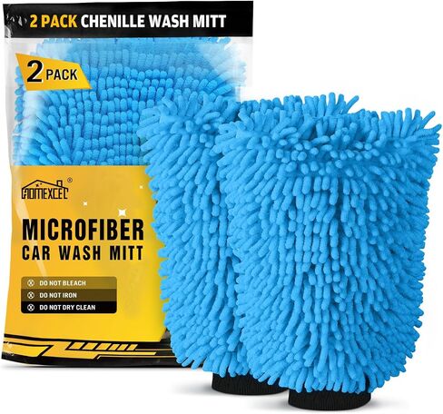 HOMEXCEL Car Wash Mitt, 2PK Chenille Microfiber Wash Mitt, Scratch-Free & Lint-Free, Rich Foam, Highly Absorbent, Double Sided, Wash Mitt Perfect for Car Washing and Detailing, 10.2" x 6.7 ", Blue in Saudi Arabia