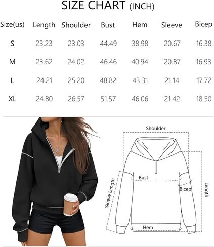 Women Half-Zip Hoodie with Contrast Stitching Oversized Slouchy Fleece Pullover Trendy Casual Athleisure Top in Saudi Arabia