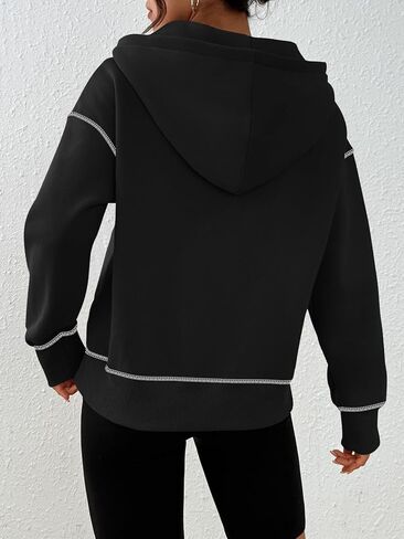 Women Half-Zip Hoodie with Contrast Stitching Oversized Slouchy Fleece Pullover Trendy Casual Athleisure Top in Saudi Arabia