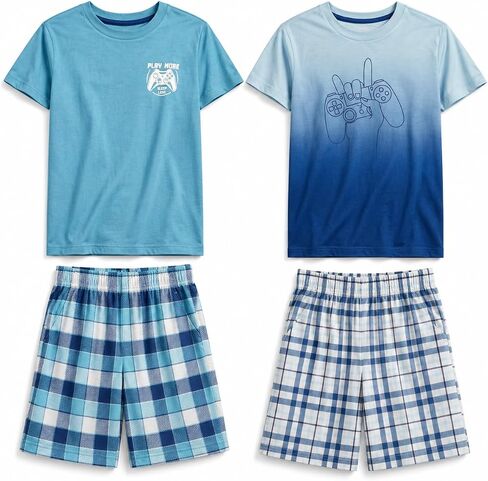 Boys Pajamas Set- 4-Piece PJs, Boys’ Sleepwear, Teens Kids Pajama Sizes 5-20 in Saudi Arabia