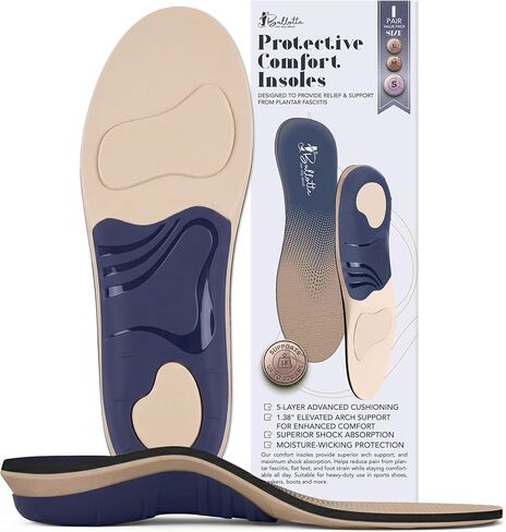 Ballotte Plantar Fasciitis Insoles, 5-Layer Orthotic Insoles for Flat Feet Correction, 220lbs Heavy-Duty Shoe Inserts for Heel Pain Relief, High Arch Support Inserts for Men & Women, 2-Pack Medium in Saudi Arabia