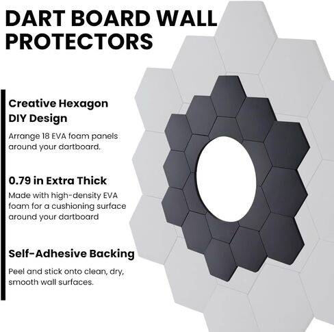 Self-Adhesive Dart Board Wall Protector, 18 PCS Hexagonal Dartboard Surround Ring, 41x38in DIY Puzzle Backboard, High-Density EVA Foam Wall Shield for Clubs, Bars & Home Game Room in Saudi Arabia